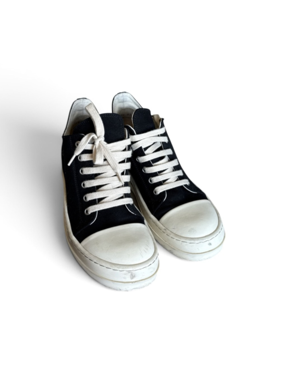 Rick Owens DRKSHDW Ramones Low Black Milk Canvas Sneakers Women Italy 37